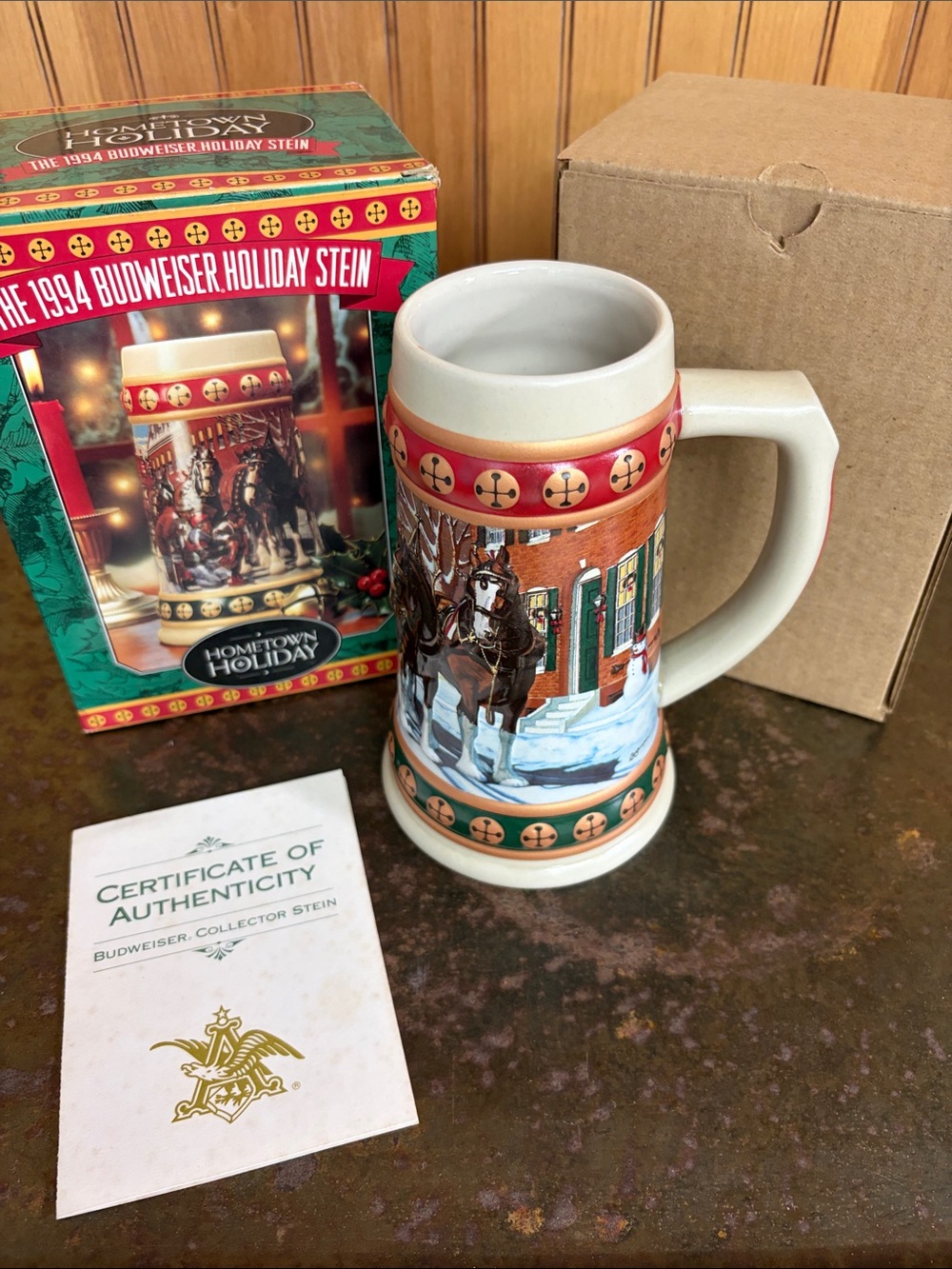 Vintage 1994 Budweiser Holiday Stein Hometown Holiday. Original Box with COA